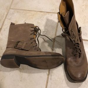 Nine West brown leather lace up combat boots